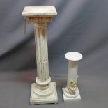 An Italian ceramic pedestal H.49cm together with a wooden Corinthian style pedestal H.91cm