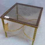 A Regency style brass lamp table with glass top. H-42 W-45 D-45cm