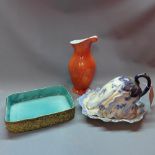 A Victorian ceramic cheese dish together with a Sylvac vase and a Beswick dish