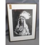 A print of a Native American Chief, 85 x 60cm