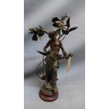 An early 20th century spelter table lamp in the form of blacksmith