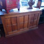 A 20th century oak shops counter. H-91 W-150 D-70cm