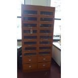 A 20th century light oak drapers cabinet with twenty drawers. H-195 W91 D-52cm