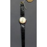 A Longines gents 1950's mechanical wristwatch having subsidiary dial and black leather strap
