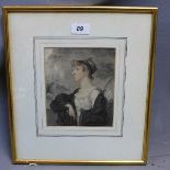 A 19th century watercolor over pencil portrait of Mary Chettle aged 19, signed by the sitter to