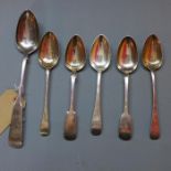 A large silver fiddle pattern serving spoon, George Murray, Newcastle 1813, together with five