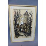 20th century Continental school, View of a Castle, mixed-media study, signed Faber and dated '64, 48