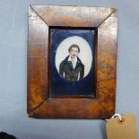 A late 19th / early 20th century reverse painted glass portrait of a gentleman, 8 x 7cm