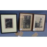 Two reproductions of early 20th century etchings, 'Au Piano', 20 x 15cm, and 'The Waltz', 24 x