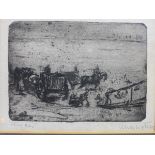 Xavier Marie Auguste Courtet (1821-1891), An etching depicting a cart and wagon, signed in pencil.
