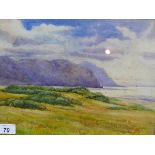 Watercolour of Irish coastal scene, framed and glazed in gilt frame, 34 x 26cm