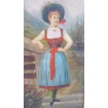 Late 19th / early 20th century German school, a young girl in mountainous landscape, oil on