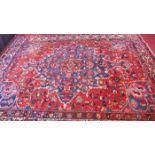 A fine North West Persian Hriz carpet, 370cm x 300cm, central double pendent medallion on a