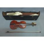 A 20th century mahogany violin with label for 'Thiery A Paris'