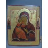 A Russian icon, The Feodorovskaya Mother of God, tempera on wooden panel, parcel gilded, The