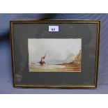 A 19th century watercolor depicting a beached boat. 14 x 22cm