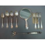 A collection of silver, to include three Tiffany silver spoons together with three matching forks