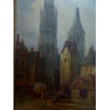 Late 19th / early 20th century school, A Townscape with Cathedral to background, oil on board,