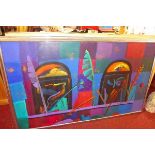 Four abstract oil on canvas works, 88 x 145cm