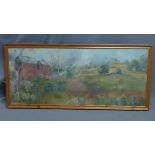 20th century school, Farm Landscape, oil on board, 49 x 115cm