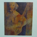 20th century Continental school, 'Ballade', a guitar player, oil on canvas laid down, 46 x 38cm