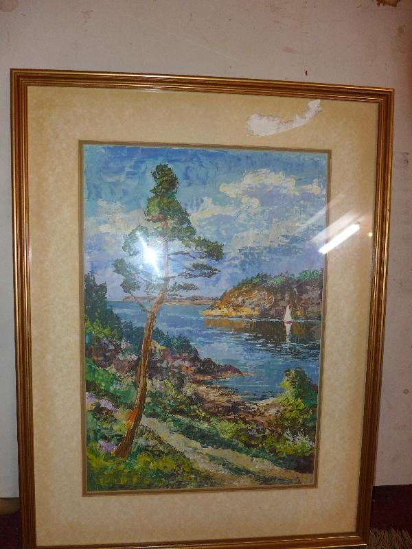 20th century Norwegian school, A tall tree with bay to background, oil, titled 'Fra Sorlandet,