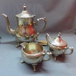 A three piece silver plated tea set, comprising a teapot, sucrier and milk jug