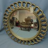 A large 20th century gilt convex mirror, with rope twist border, diameter 106cm