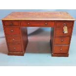 A Victorian satinwood knee hole desk, with nine drawers, raised on plinth base, H.76 W.123 D.61cm
