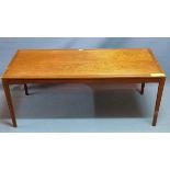A mid 20th century Danish teak coffee table, raised on tapered legs, H.110 W.86 D.24cm