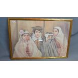 20th century Persian school, Persian women in traditional dress, pastel, signed lower right, 63 x