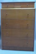 An early 20th century oak chest, of five drawers, raised on stepped base, H. 113 D. 76 D. 46cm