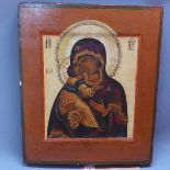 A Russian icon, The Feodorovskaya Mother of God, tempera on wooden panel, Christ tenderly