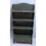 A 20th century green painted waterfall bookcase, with single drawer, raised on tapered feet, H.121