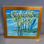 20th century Scandinavian school, landscape scene with a grove of trees, oil on board,