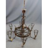 A 20th century wrought iron six branch chandelier in the Gothic taste