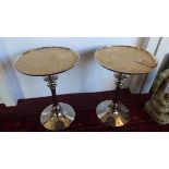A pair of Contemporary chrome lamp tables, with cream suede tops, H.57 W.41cm