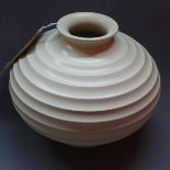 A 1930's Keith Murray, Wedgwood, white glazed squat vase, H.15cm