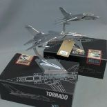 A pair of chrome desk top models of 'Tornado' planes