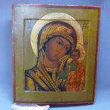 A Russian icon, The Kazanskaya Mother of God, tempera on wooden panel, The Mother of God depicted