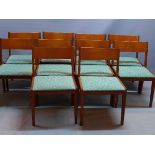 A set of ten mid 20th century Danish teak dining chairs, raised on tapered legs