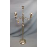A large standing chrome four branch candelabra, H.146cm