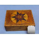 A 19th century maple wood box, with marquetry inlay, H.9 W.25 D.19cm