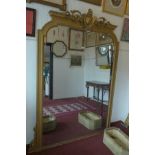 A large 19th century giltwood over mantle mirror, with carved crest, egg and dart border, 207 x