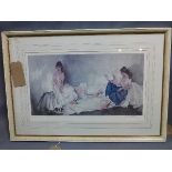 After William Russell Flint, 'Interlude', ladies relaxing and reading, coloured print, published