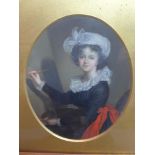 19th century Continental School, a portrait of a maiden artist, oil on board, within an ornately