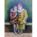 Anna Margit (Hungarian,1913-1989), a study of two clowns, oil on card, signed lower right, H.29cm