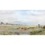 James Aumonier (British, 1832-1911), 'Cattle grazing on a common', watercolour, signed lower