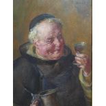 Ernst Nowak (Austrian, 1851-1919), portrait of a monk inspecting a glass of wine, oil on panel,