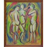 Miklós Németh (Hungarian, 1934–2012), Nude Dancers, oil on canvas, signed lower right, H.30cm W.25cm